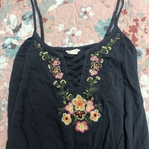 Dark blue/gray boho tank top w/ tassels